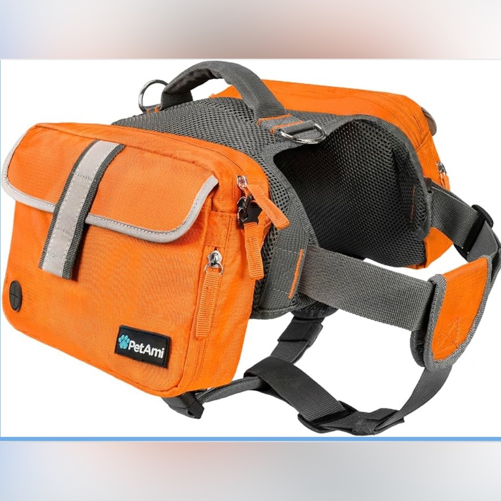 Orange Dog Backpack with Reflective Safety Pockets